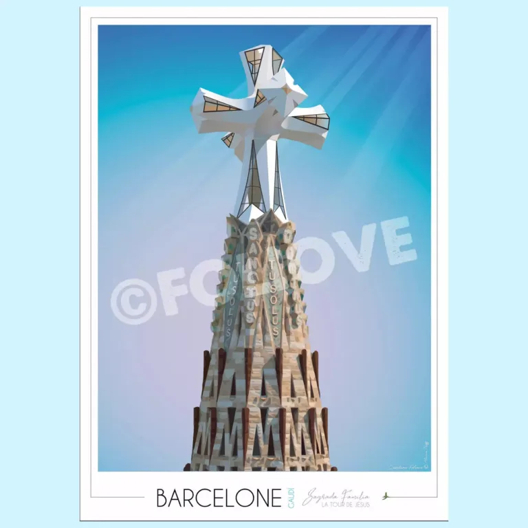 Affiche Barcelone Sagrada Tour Jesus 1 Foliove - Affiche Barcelone Sagrada Familia Tour de Jésus – 50x70 cm (B2)