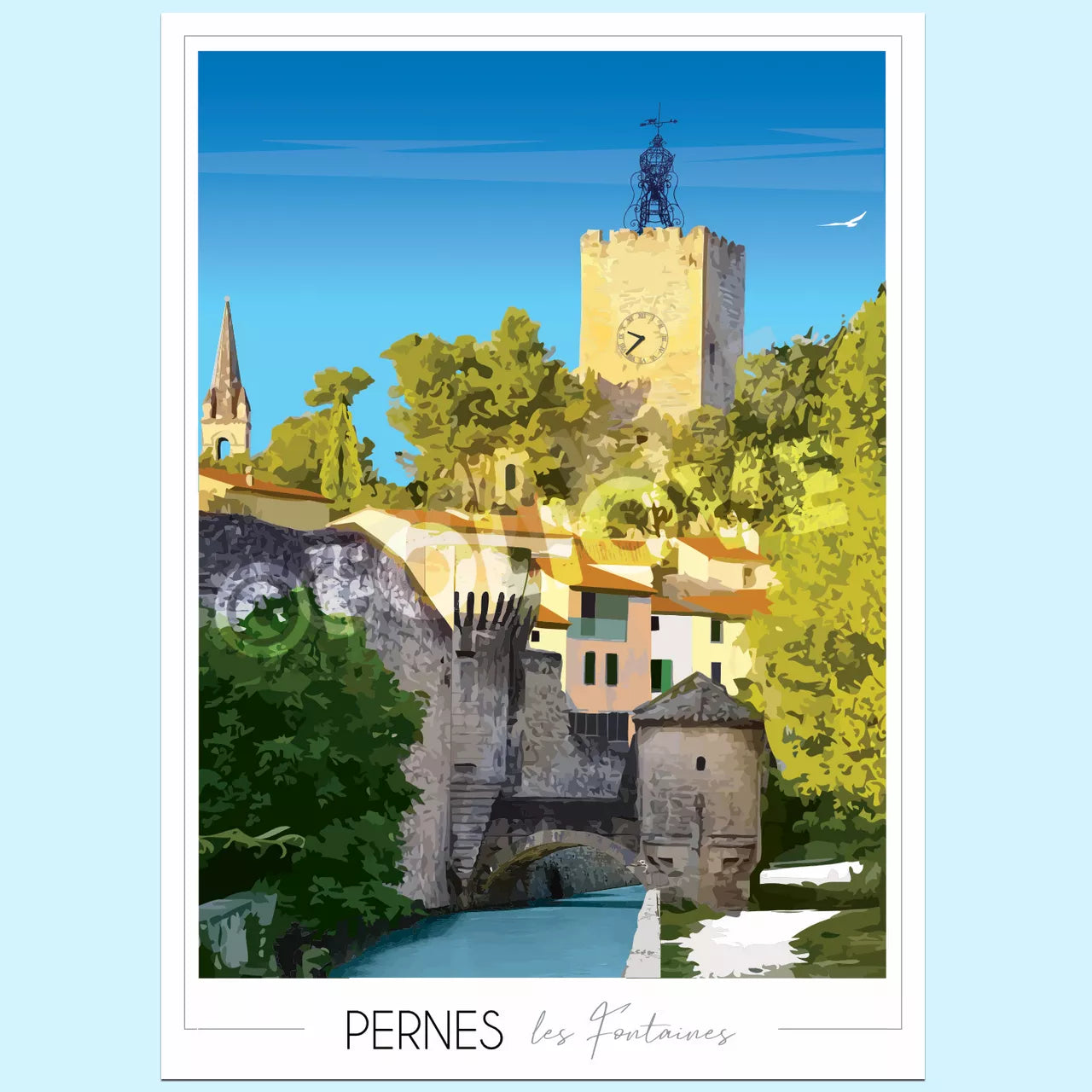 Affiche Pernes les Fontaines eglise Foliove - Affiche Pernes-les-Fontaines Village – 50x70 cm (B2)