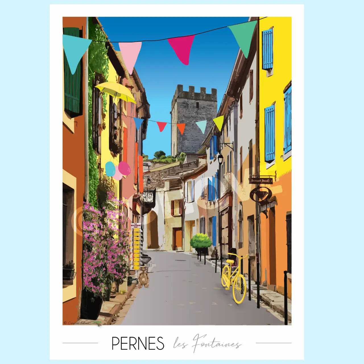 Affiche Pernes les fontaines village Foliove Foliove - Affiche Pernes-les-Fontaines – 100x140 cm (B0)