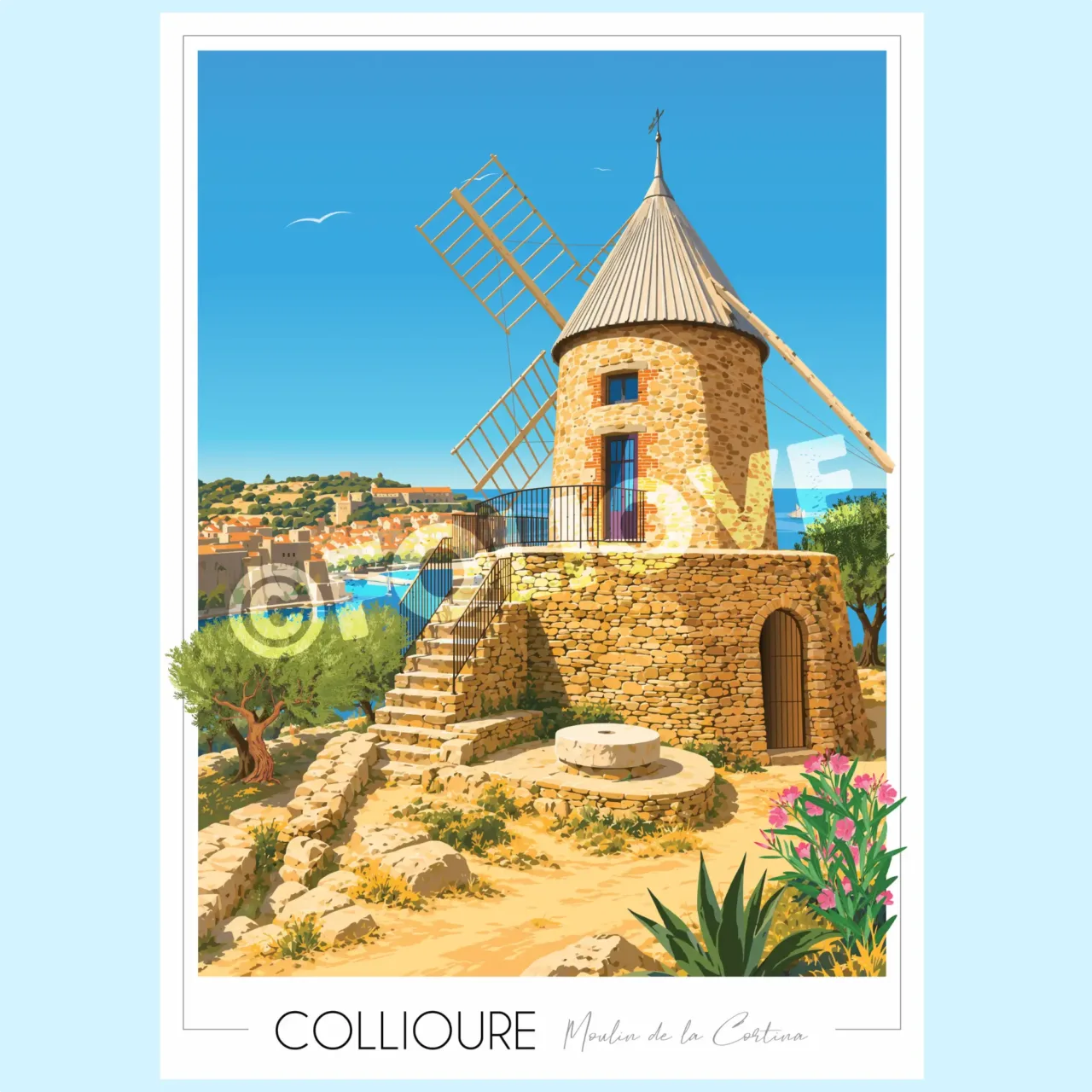 Affiche Collioure Moulin 1 Foliove - Affiche Collioure Moulin de la Cortina – 100x140 cm (B0)