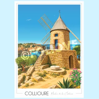 Affiche Collioure Moulin de la Cortina par la marque Foliove Foliove - Affiche Collioure Moulin de la Cortina