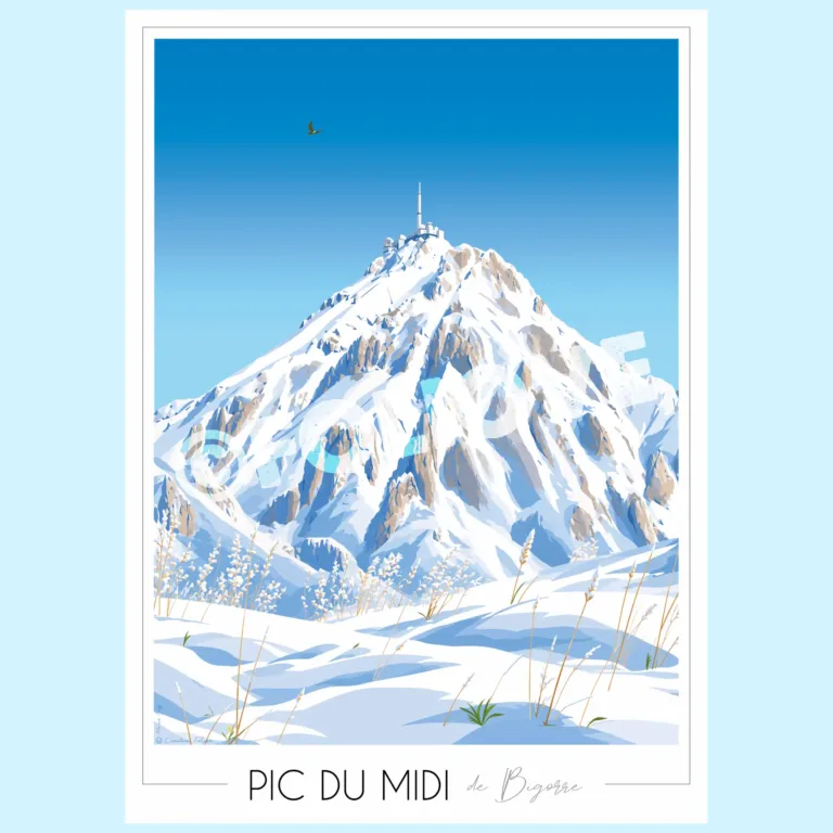 Affiche Pic du midi de Bigorre hiver Foliove 1 Foliove - Affiche Pic du Midi de Bigorre - Hiver – 100x140 cm (B0)