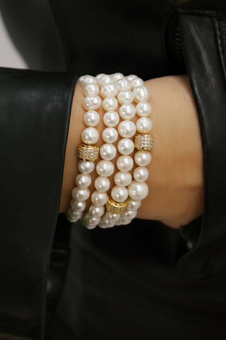 NEIJE - Parure Collier & Bracelet Perles de Culture - Belle du Seigneur – L (poignet de 17 à 19 cm) / 50 cm + extension de 5 cm