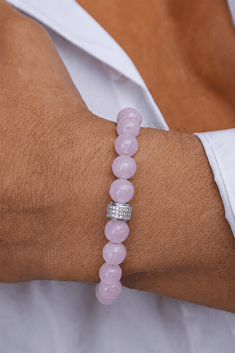 NEIJE - Bracelet Homme Kunzite Or Blanc – XL (poignet de 19 à 21 cm)