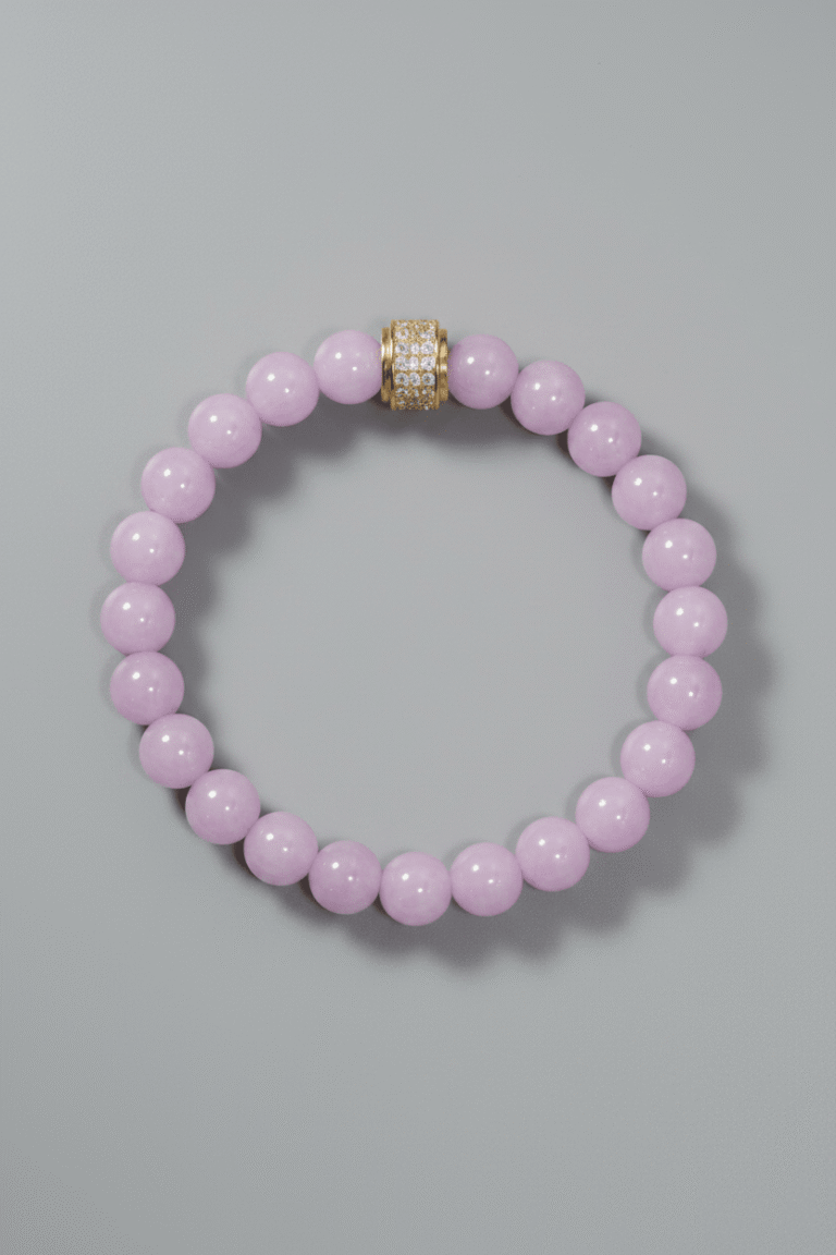 Bracelet Kunzite et OR NEIJE - Bracelet Homme Kunzite Or Jaune – XL (poignet de 19 à 21 cm)