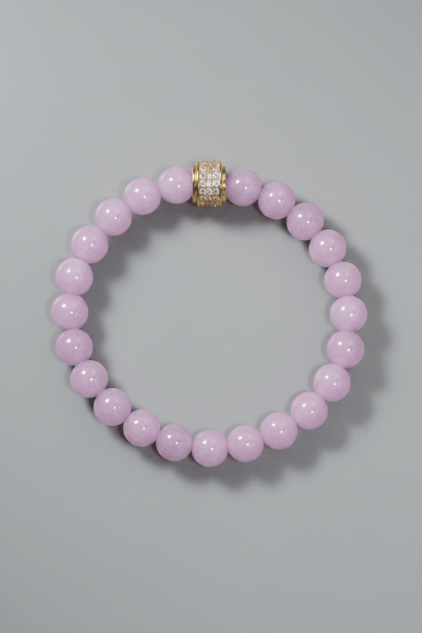 Bracelet Kunzite et OR NEIJE - Bracelet Homme Kunzite Or Jaune – XL (poignet de 19 à 21 cm)