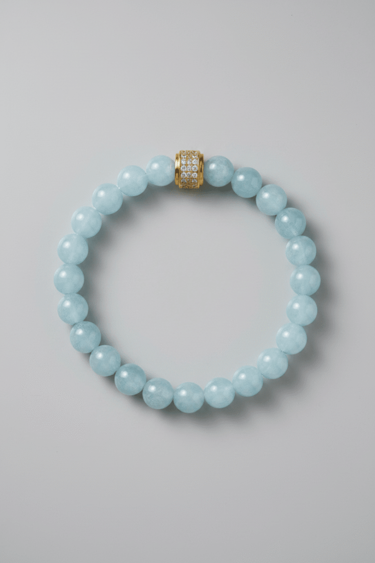 Bracelet aigue marine de luxe NEIJE - Bracelet Homme Aigue Marine Or Jaune – XL (poignet de 19 à 21 cm)