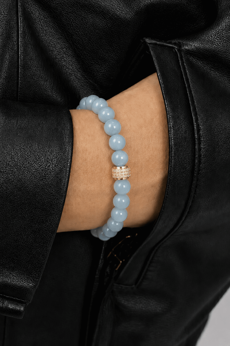 NEIJE - Bracelet Aigue Marine Or Jaune – XL (poignet de 19 à 21 cm)
