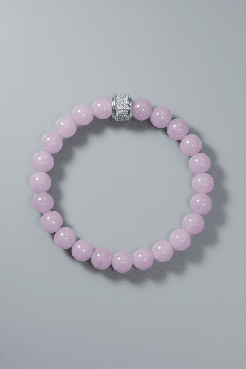 Bracelet de Kunzite NEIJE - Bracelet Homme Kunzite Or Blanc – XL (poignet de 19 à 21 cm)