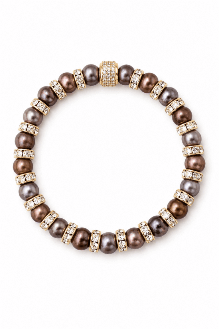 NEIJE - Parure Collier & Bracelet Perles de Culture Noires avec Diamants - Madame Bovary – L (poignet de 17 à 19 cm) / 50 cm + extension de 5 cm