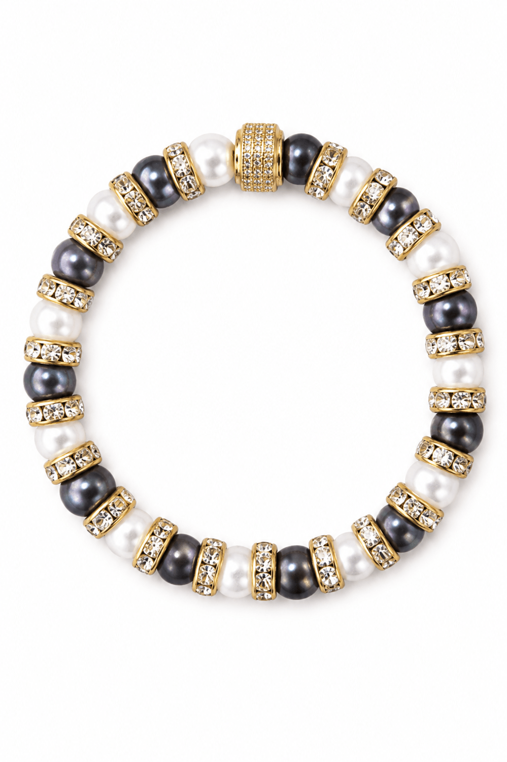 Bracelet perles Tahiti et Perles de culture NEIJE - Parure Collier & Bracelet Perles de Culture Noires et Blanches avec Diamants - Schachmatt – L (poignet de 17 à 19 cm) / 50 cm + extension de 5 cm