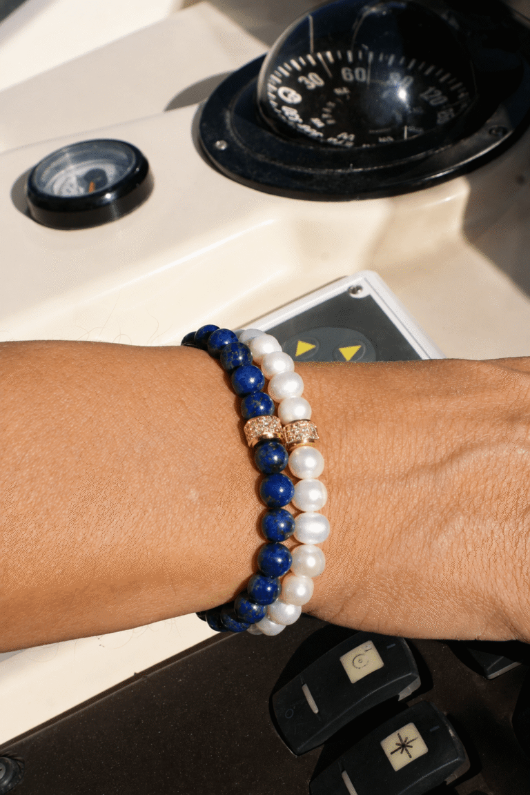 Bracelets Homme en Lapis Lazuli et Perles d eau douce NEIJE - Coffret Duo de Bracelets Lapis Lazuli & Perles d'eau douce - Or Jaune – XL (poignet de 19 à 21 cm)