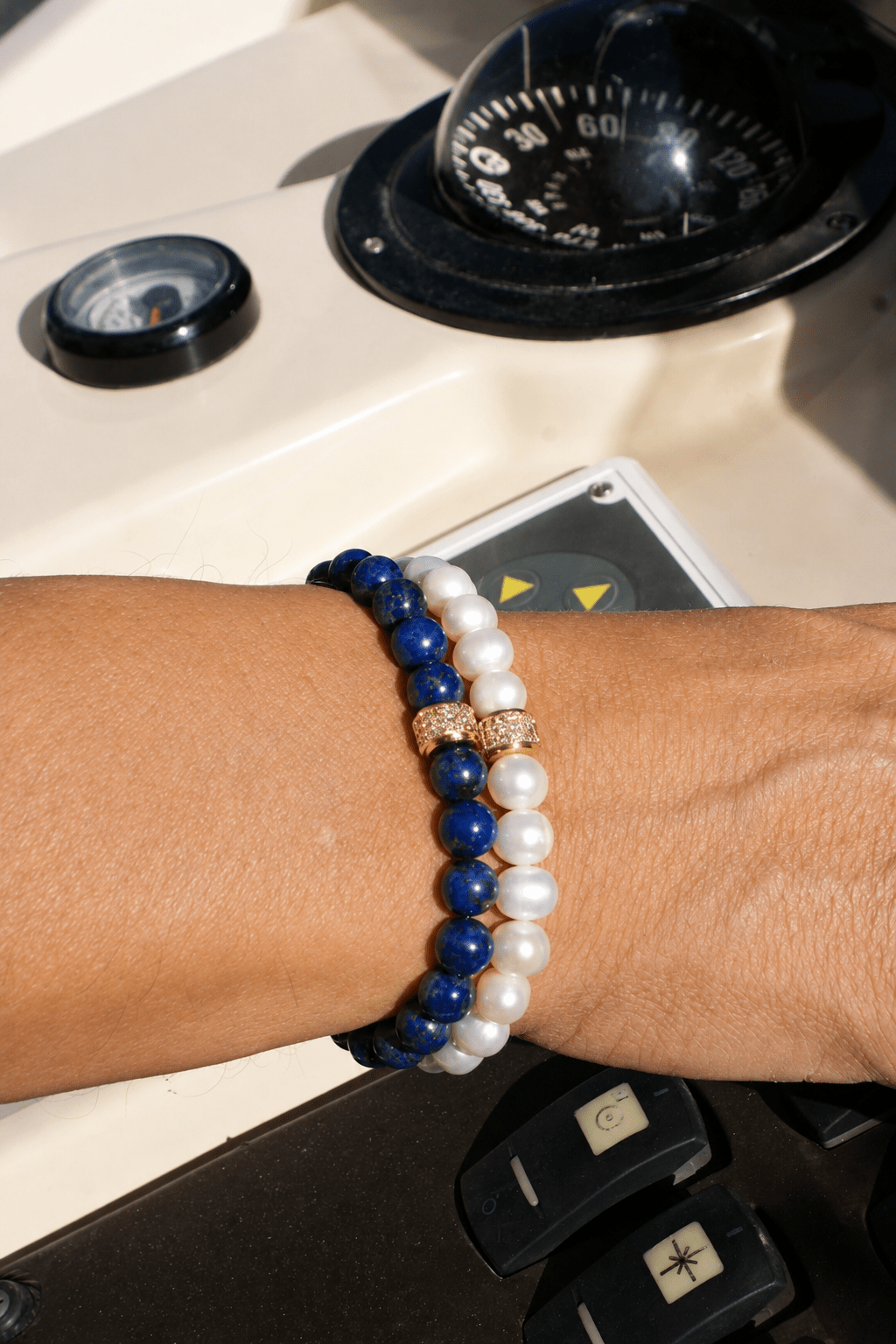 Bracelets Homme en Lapis Lazuli et Perles d eau douce NEIJE - Coffret Duo de Bracelets Lapis Lazuli & Perles d'eau douce - Or Jaune – XL (poignet de 19 à 21 cm)