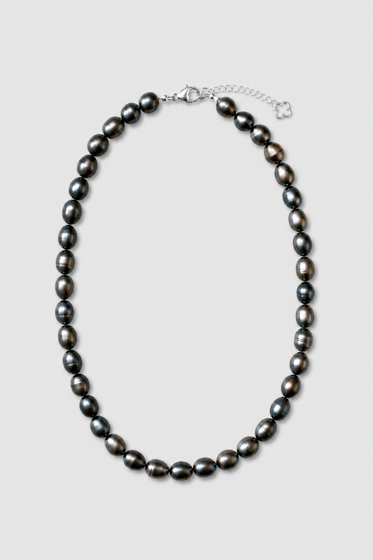 NEIJE - Coffret Collier & Bracelet Perles d'eau douce Noires et Argent 925 - Monte Cristo – XL (poignet de 19 à 21 cm) / 50 cm + extension de 5 cm