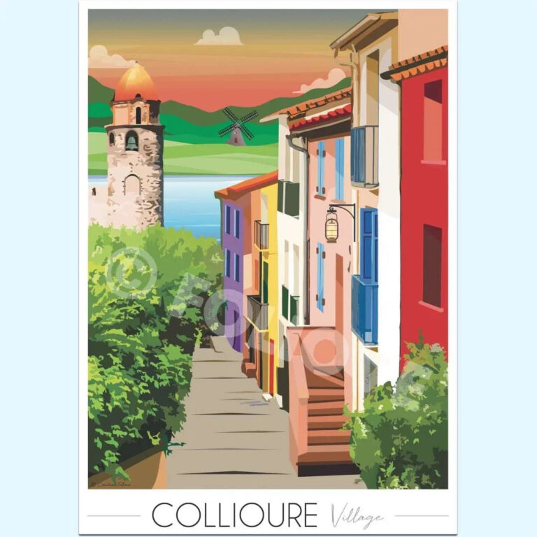 Collioure village 1 min Foliove - Affiche Collioure Village - Edition limitée 50ex – 50x70 cm (B2)