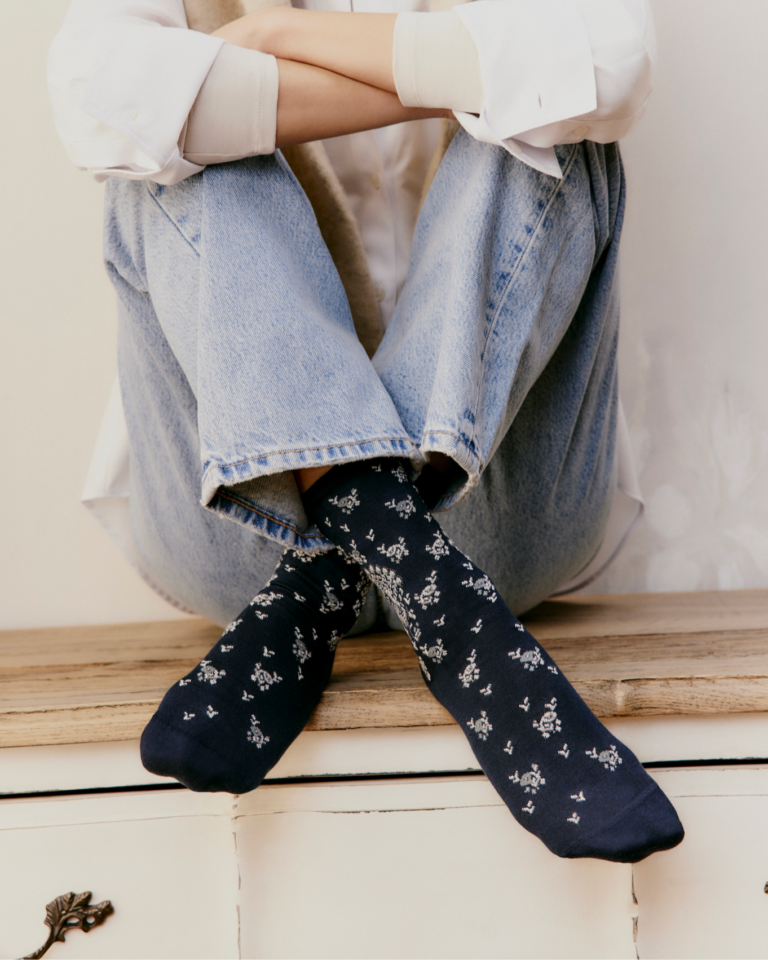 Maison Broussaud - Les paons - chaussettes femme - coton marine – 39/41 / MARINE