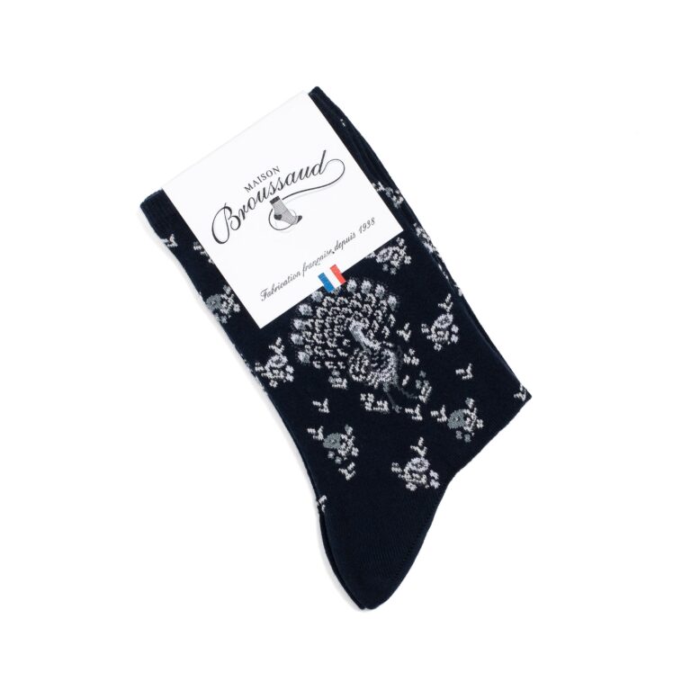 Maison Broussaud - Les paons - chaussettes femme - coton marine – 39/41 / MARINE