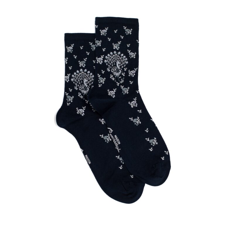 Maison Broussaud - Les paons - chaussettes femme - coton marine – 39/41 / MARINE