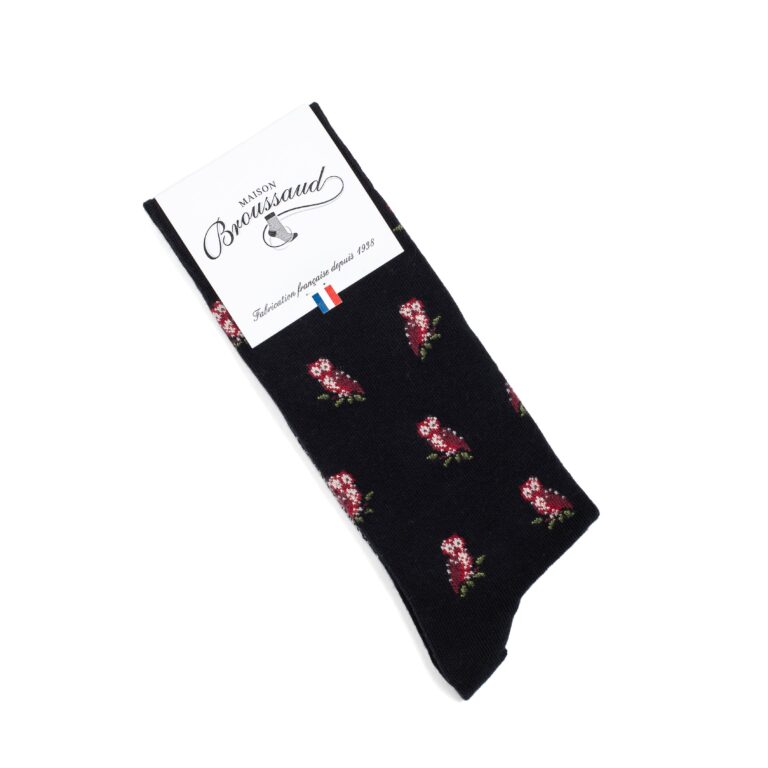 Maison Broussaud - Les chouettes - chaussettes homme - coton noir – 39/42 / NOIR