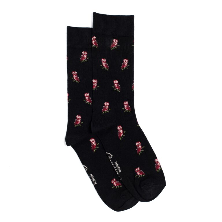 Maison Broussaud - Les chouettes - chaussettes homme - coton noir – 39/42 / NOIR