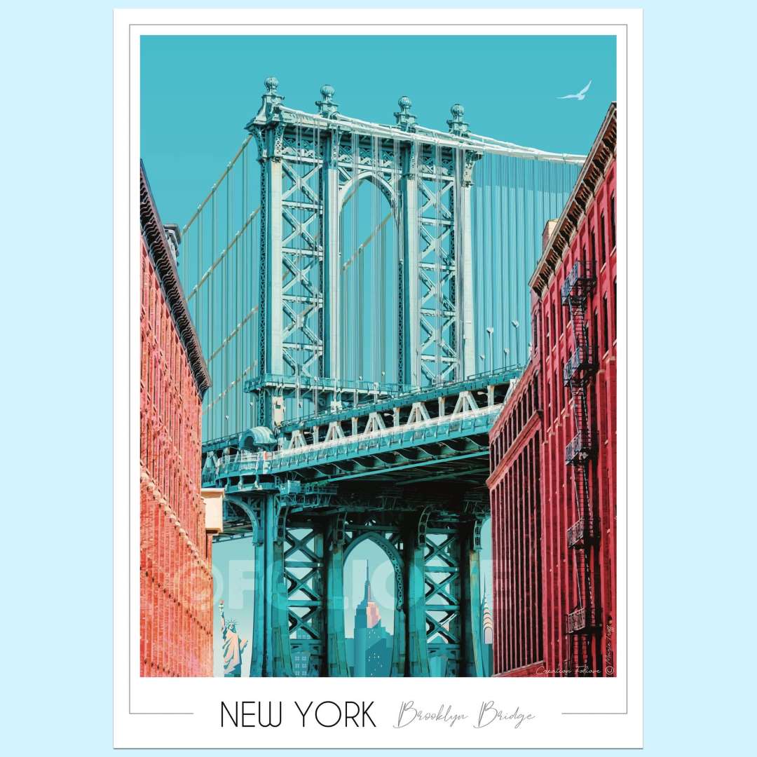 NY Brooklin bridge 1 min Foliove - Affiche New York – 50x70 cm (B2)