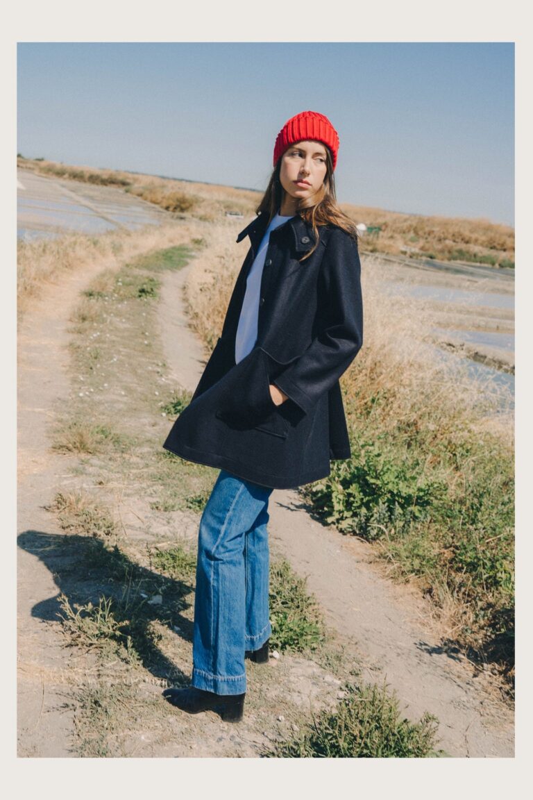 Le Minor - Manteau bleu marine 1976 en drap de laine pour femme – XL
