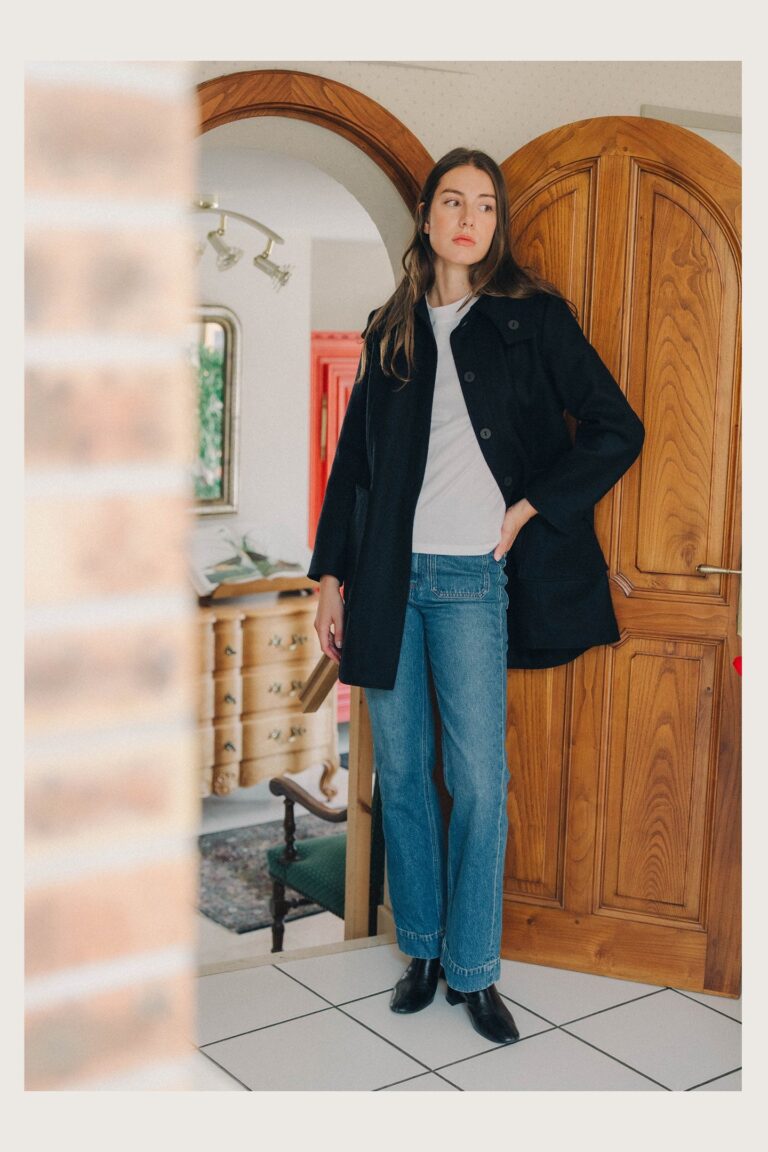 Le Minor - Manteau bleu marine 1976 en drap de laine pour femme – XL