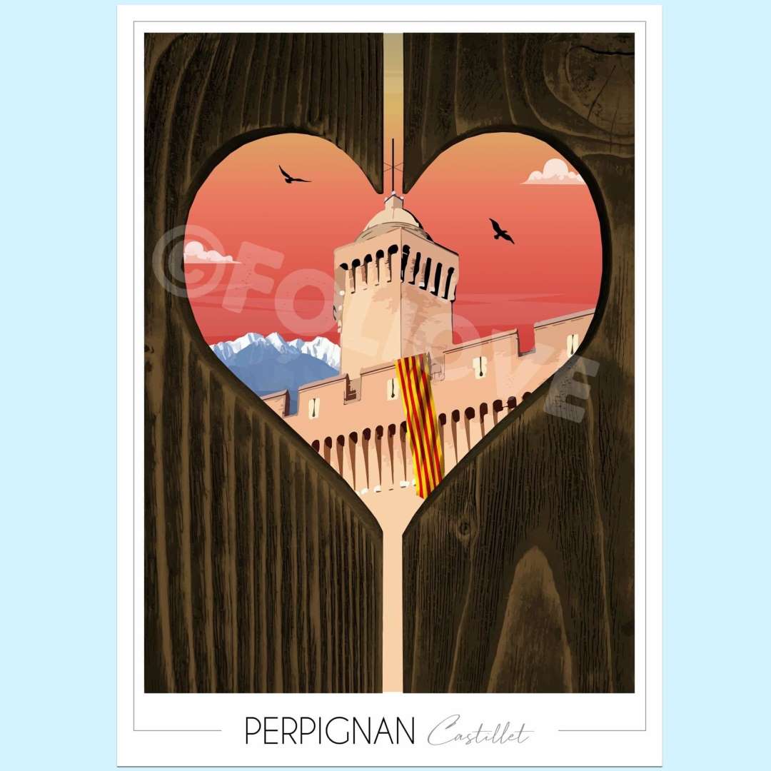 Perpignan castillet C min 1 Foliove - Affiche Perpignan Castillet au coucher du soleil – 100x140 cm (B0)
