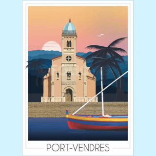 Affiche Port Vendres – Église par la marque Foliove Foliove - Affiche Port Vendres – Église