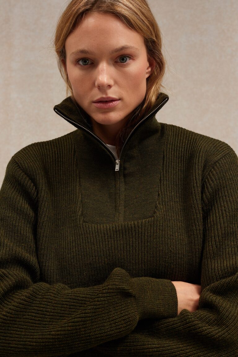 Le Minor - Pull camionneur olive en laine vierge pour femme – XXL