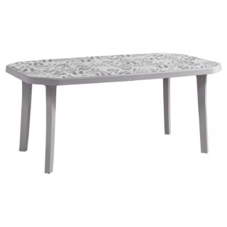 Lot table Carreaux de ciment 165 x 100 + 6 chaises Vegetal gris Platinium par la marque Grosfillex Grosfillex - Lot table Carreaux de ciment 165 x 100 + 6 chaises Vegetal gris Platinium
