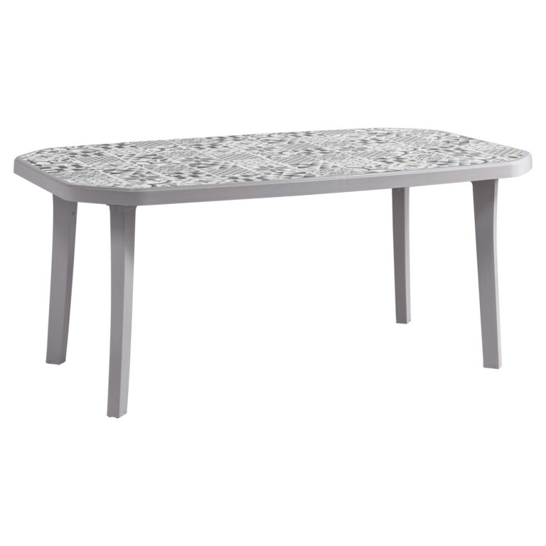 Grosfillex - Lot table Carreaux de ciment 165 x 100 + 6 chaises Vegetal gris Platinium
