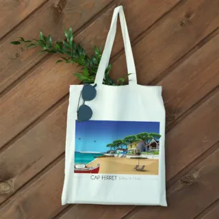 Tote Bag Cap Ferret Village de l’Herbe par la marque Foliove Foliove - Tote Bag Cap Ferret Village de l’Herbe