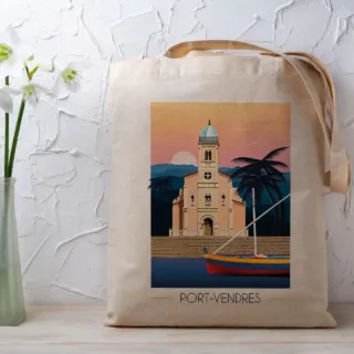 Tote Bag Port Vendres Église par la marque Foliove Foliove - Tote Bag Port Vendres Église
