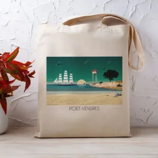 Tote Bag Port Vendres Voilier par la marque Foliove Foliove - Tote Bag Port Vendres Voilier