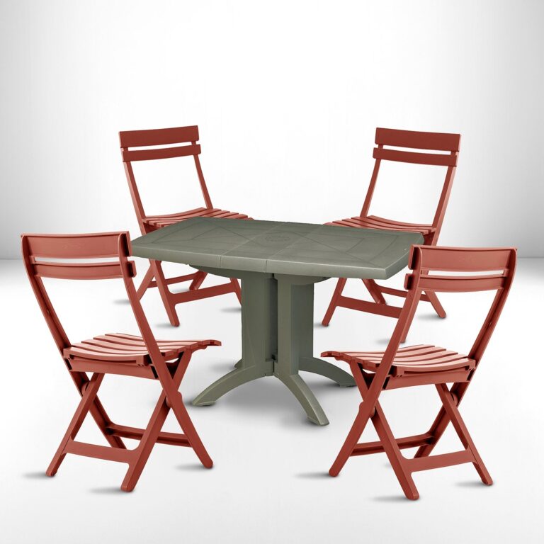 Grosfillex - Lot table Vega 118 x 77 cm + 4 chaises Miami pliantes – Green forest
