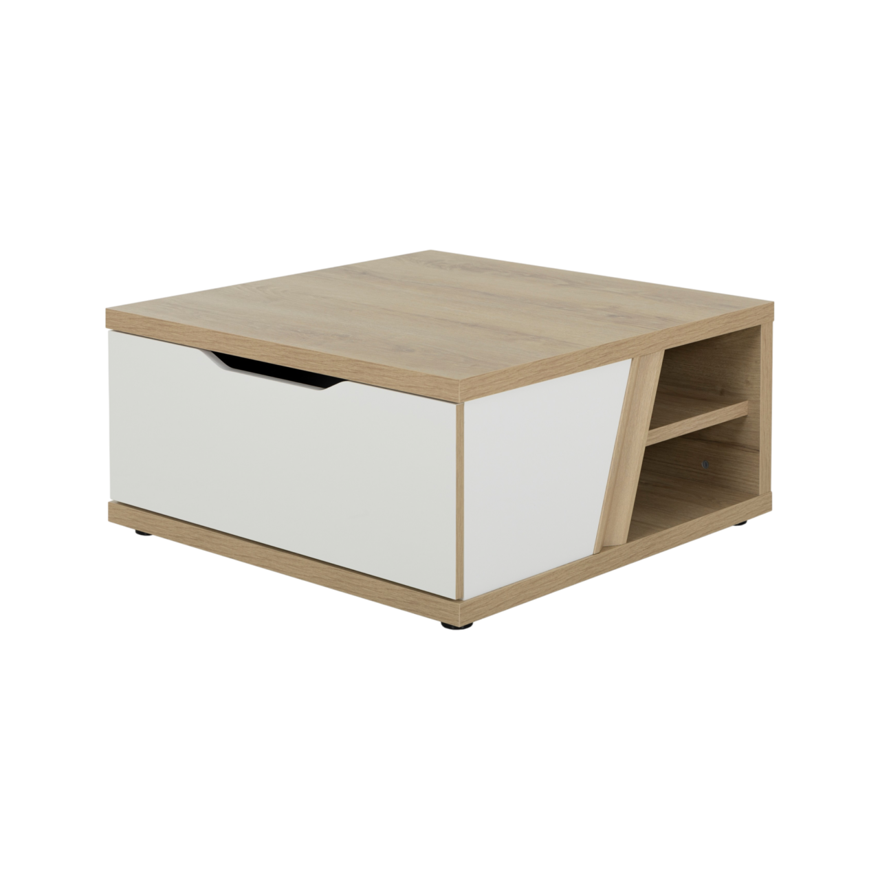 Web PNG 01 de meubles tables basses n bois clair bois gustave n 10038961 ESSENTIELS PAR CAMIF - Table basse carrée décor bois et blanc avec tiroir Gustave