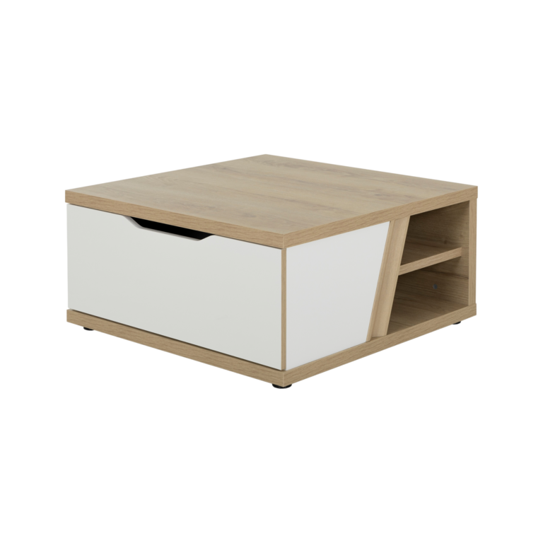 Web PNG 01 de meubles tables basses n bois clair bois gustave n 10038961 ESSENTIELS PAR CAMIF - Table basse carrée décor bois et blanc avec tiroir Gustave