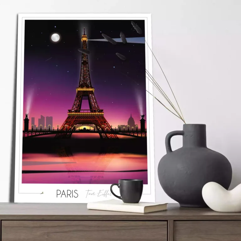 Foliove - Affiche Paris Tour Eiffel - Nuit – 50x70 cm (B2)