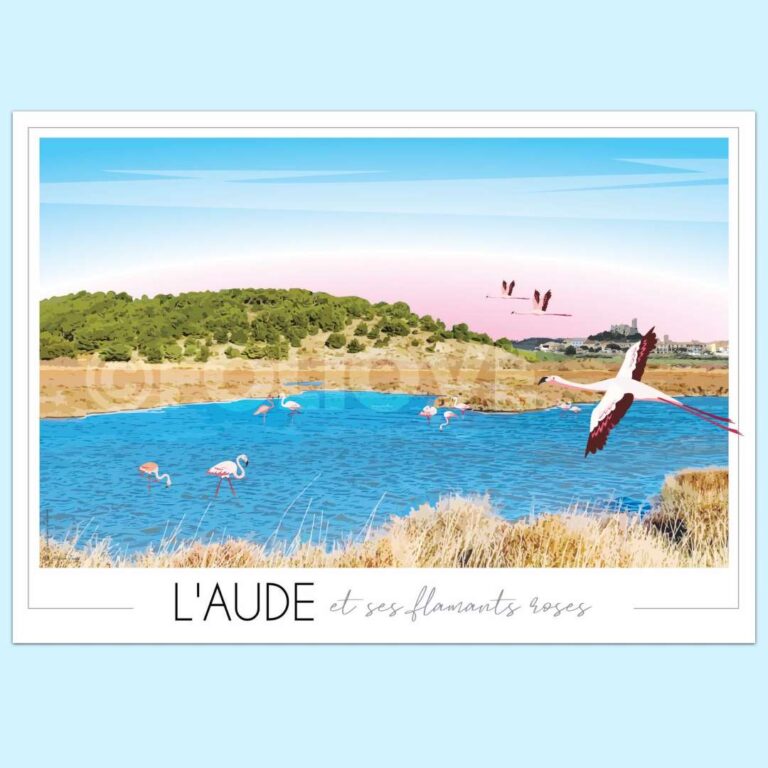 affiche flamants roses aude min Foliove - Affiche Aude et ses flamants roses – 50x70 cm (B2)