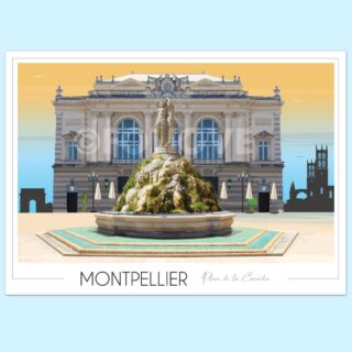 Affiche Montpellier Place de la Comédie 3 grâces par la marque Foliove Foliove - Affiche Montpellier Place de la Comédie 3 grâces
