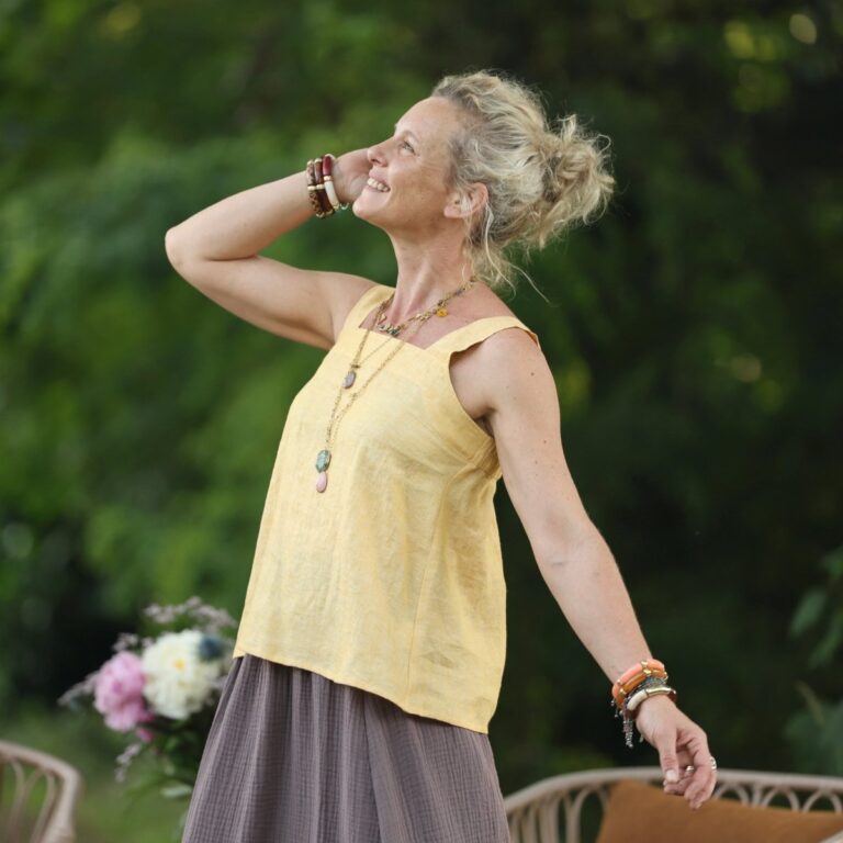 Quintessence - Blouse Florence – Lin chiné jaune doux – XXL