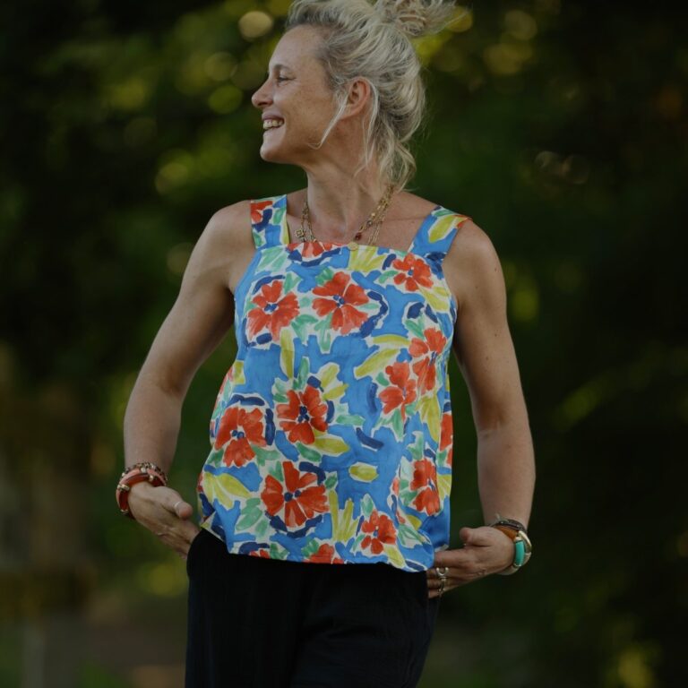 Quintessence - Blouse Florence – Satin de coton Jardin Solaire – XXL
