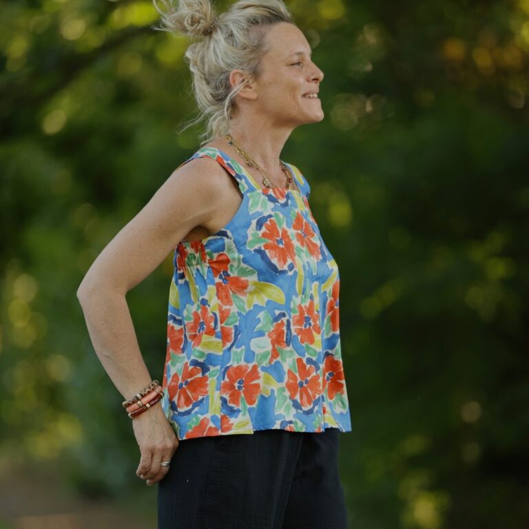 Quintessence - Blouse Florence – Satin de coton Jardin Solaire – XXL