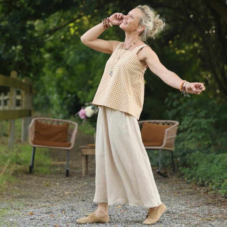 Quintessence - Blouse Florence – Seersucker de coton vichy ocré – XXL