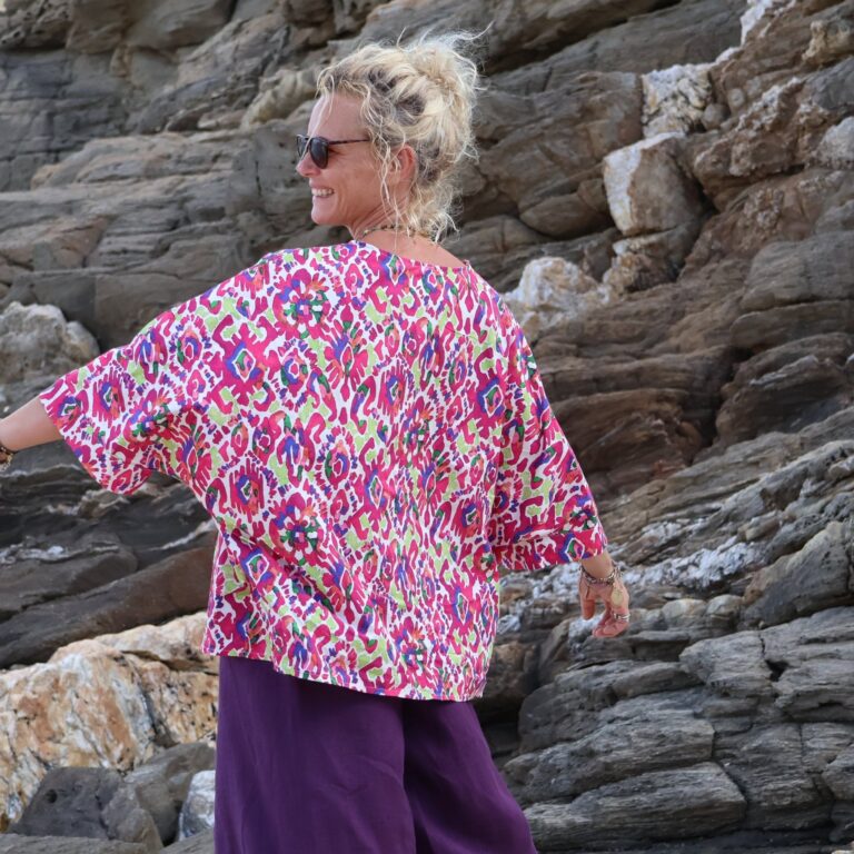 Quintessence - Blouse Nao - popeline de coton picturale fushia – Taille unique