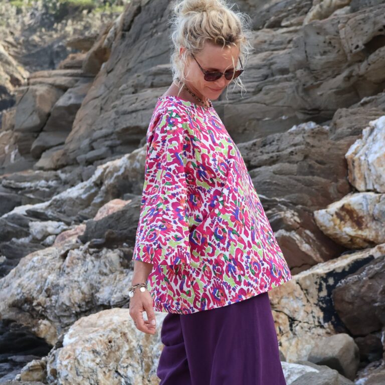 Quintessence - Blouse Nao - popeline de coton picturale fushia – Taille unique