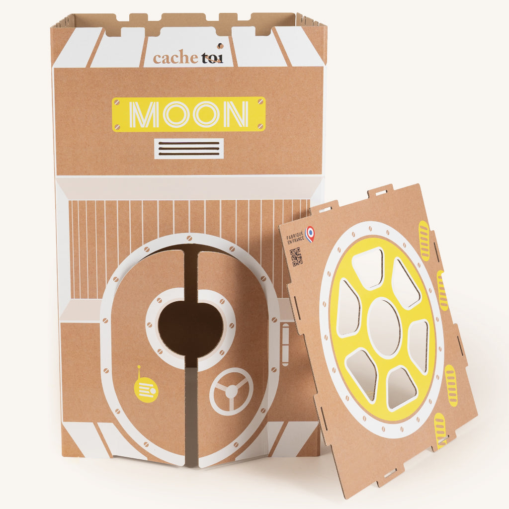 cache toi cabane espace carton enfant moon jouet face cachetoi - Cabane pliable en carton – MOON