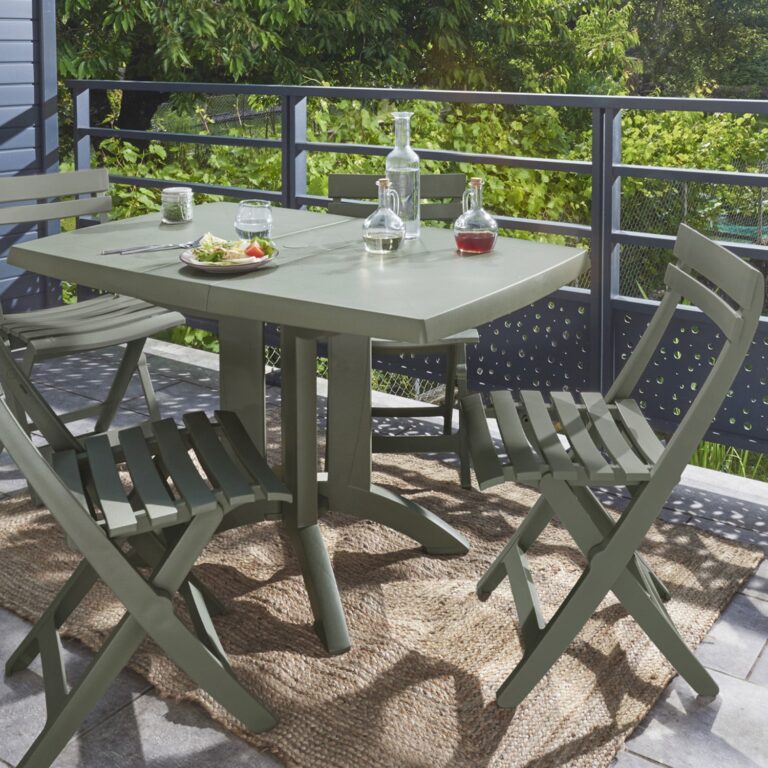 Grosfillex - Lot table Vega 118 x 77 cm + 4 chaises Miami pliantes – Sorbet melon