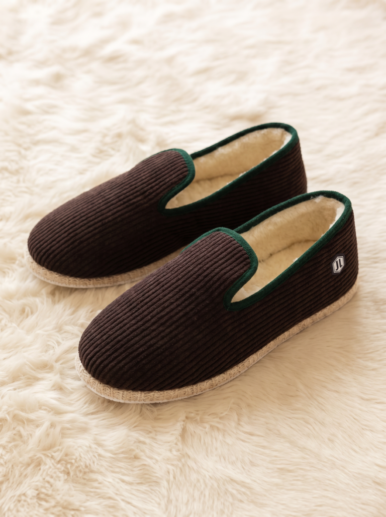 charentaises velours cotele marron vert l1 JULES & JENN -